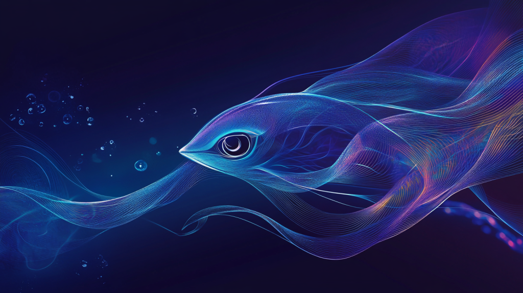 Abstract dog eye merged with a fish shape to depict omega-3 benefits