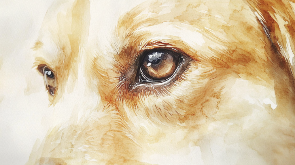 Close-up illustration of a young dog’s eye showing the earliest signs of cataract haze
